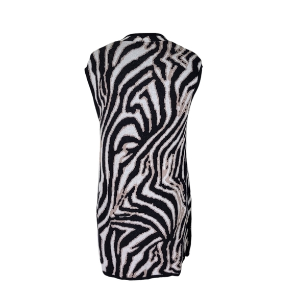 Chicos Longline Cardigan Size 0 S 4 Pockets Open Front Cap Sleeve Animal Print - Picture 4 of 10